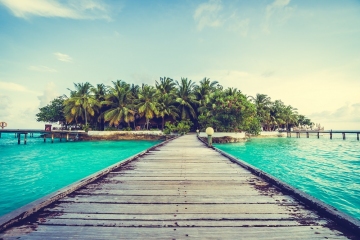Beautiful tropical Maldives resort hotel and island with beach and sea on sky for holiday vacation background concept -Boost up color Processing